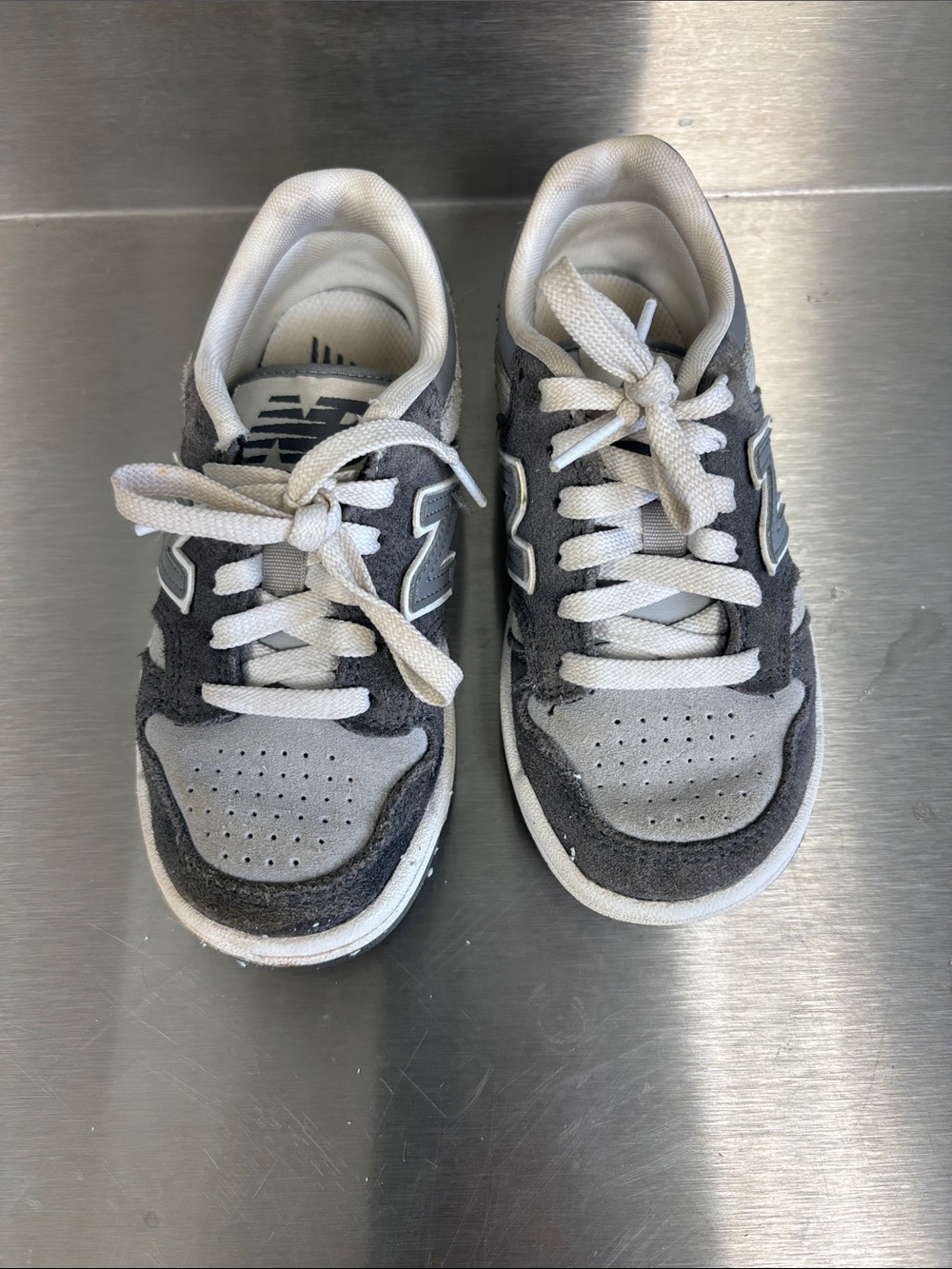 New Balance Kids' Gray & White Suede Lace-Up Sneakers